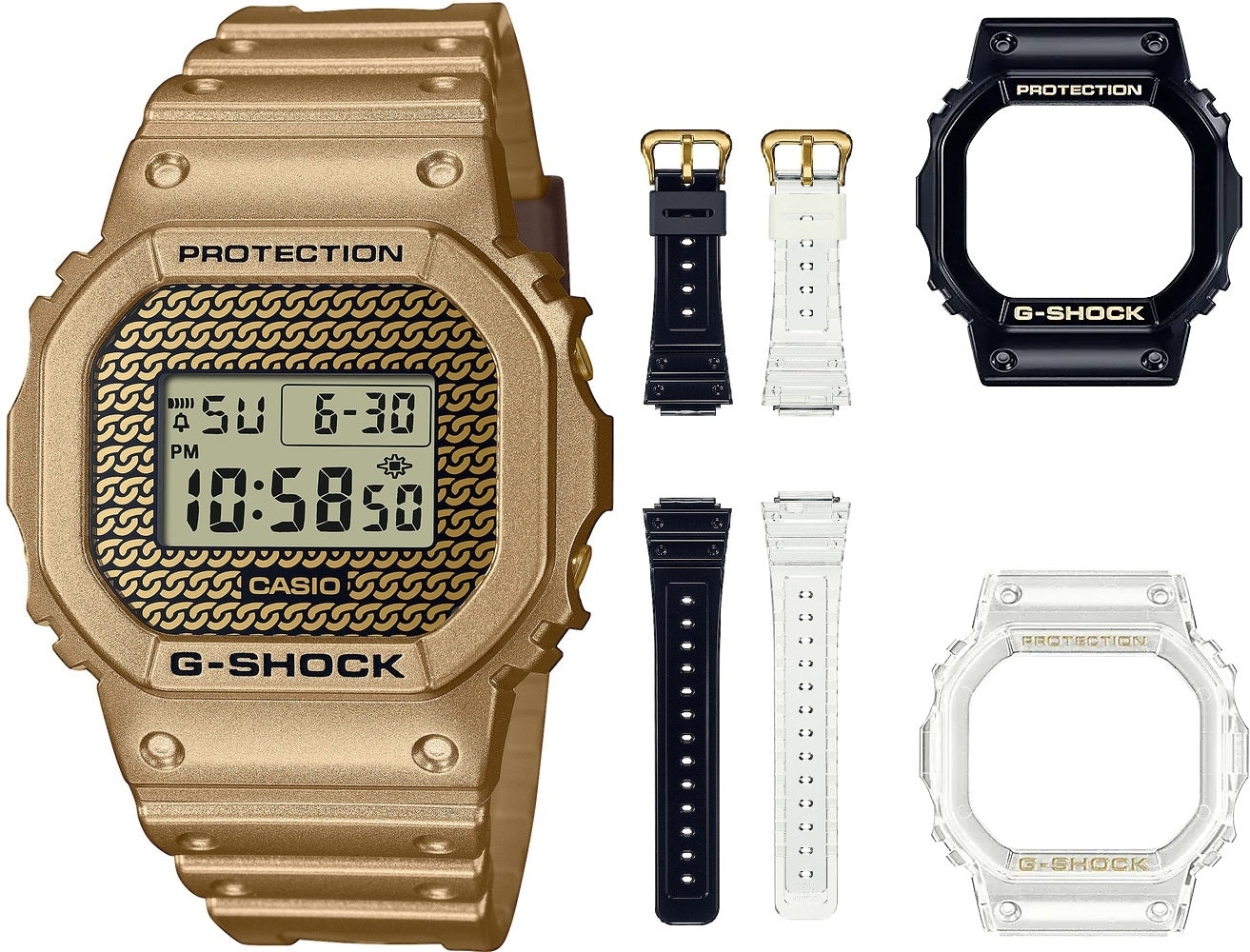 Casio G Shock The Origin Gold Chain Limited Edt. Special Pack + 2 Extra Straps + 2 Extra Bezels Men's Watch