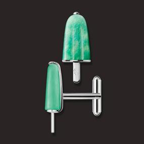 AMBROSINI JEWELS -  GEMELLI ARGENTO 925�� ghiacciolo finitura bianca pietra verde