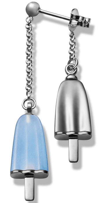AMBROSINI JEWELS -  ORECCHINI doppi ARGENTO 925�� ghiacciolo finitura bianca pietra azzurra