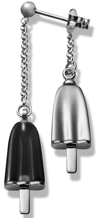 AMBROSINI JEWELS -  ORECCHINI doppi ARGENTO 925�� ghiacciolo finitura bianca pietra nera