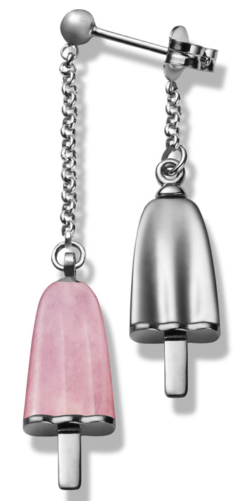 AMBROSINI JEWELS -  ORECCHINI doppi ARGENTO 925�� ghiacciolo finitura bianca pietra rosa
