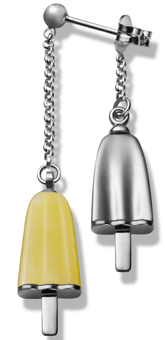 AMBROSINI JEWELS -  ORECCHINI doppi ARGENTO 925�� ghiacciolo finitura bianca pietra gialla