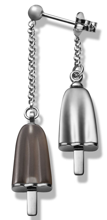 AMBROSINI JEWELS -  ORECCHINI doppi ARGENTO 925�� ghiacciolo finitura bianca pietra marrone