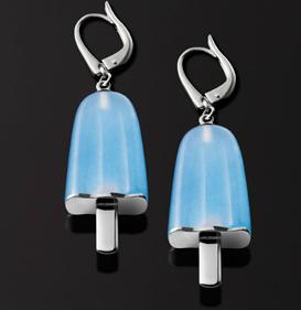 AMBROSINI JEWELS -  ORECCHINI ARGENTO 925��  ghiacciolo finitura bianca pietra azzurra medi (21x14 mm)