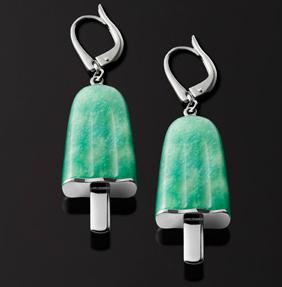 AMBROSINI JEWELS -  ORECCHINI ARGENTO 925��  ghiacciolo finitura bianca pietra verde medi (21x14 mm)