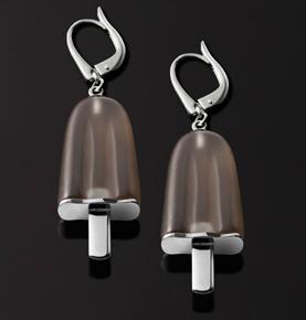 AMBROSINI JEWELS -  ORECCHINI ARGENTO 925��  ghiacciolo finitura bianca pietra marrone medi (21x14 mm)