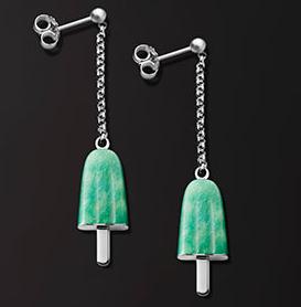 AMBROSINI JEWELS -  ORECCHINI ARGENTO 925��  ghiacciolo finitura bianca pietra verde piccoli (14x8mm)