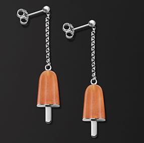 AMBROSINI JEWELS -  ORECCHINI ARGENTO 925��  ghiacciolo finitura bianca pietra arancio piccoli (14x8mm)