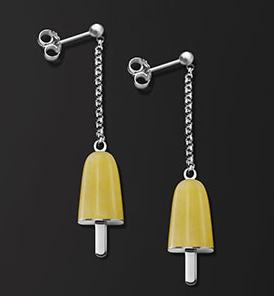 AMBROSINI JEWELS -  ORECCHINI ARGENTO 925��  ghiacciolo finitura bianca pietra gialla piccoli (14x8mm)