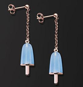 AMBROSINI JEWELS -  ORECCHINI ARGENTO 925��  ghiacciolo finitura ros�� pietra azzurra piccoli(14x8mm)