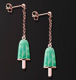 AMBROSINI JEWELS -  ORECCHINI ARGENTO 925��  ghiacciolo finitura ros�� pietra verde piccoli (14x8mm)