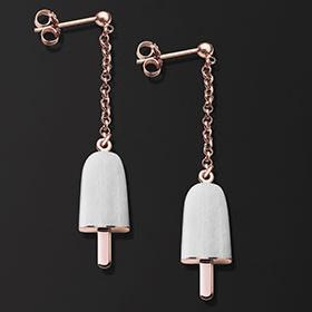 AMBROSINI JEWELS -  ORECCHINI ARGENTO 925��  ghiacciolo finitura ros�� pietra bianca piccoli (14x8mm)
