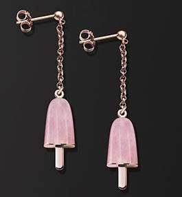 AMBROSINI JEWELS -  ORECCHINI ARGENTO 925��  ghiacciolo finitura ros�� pietra rosa piccoli (14x8mm)