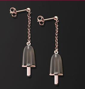 AMBROSINI JEWELS -  ORECCHINI ARGENTO 925��  ghiacciolo finitura ros�� pietra marrone piccoli (14x8mm)