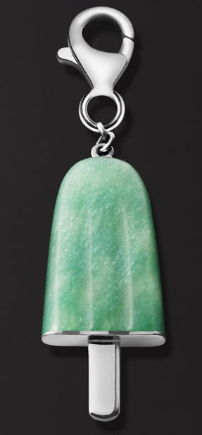 AMBROSINI JEWELS -  PENDENTE ARGENTO 925��  ghiacciolo finitura bianca pietra verde  piccolo (21x14 mm)